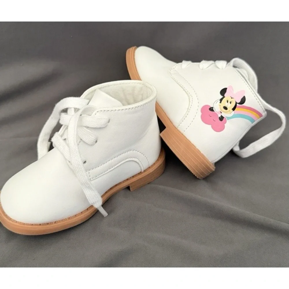 Disney Baby Minnie Mouse High Top Infant Shoes Size 5 White Pink Lace Up Boots